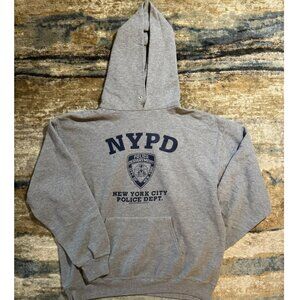 Vintage NYPD Hoodie Grey Pullover Sweatshirt – Large – Streetwear / Y2K Graphic